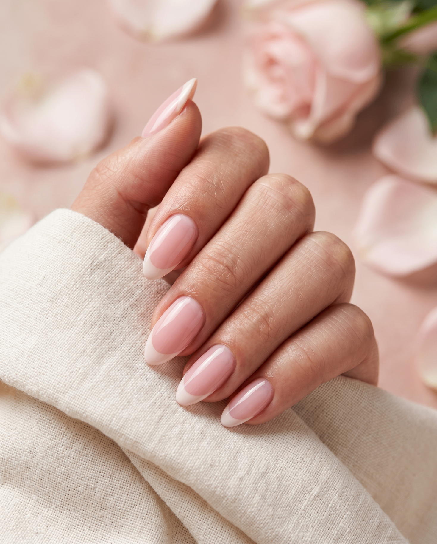 Close-up of a freshly applied BIAB manicure